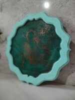 سینی کار شده با رزین طرح فیروزه (کهنه کاری)