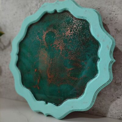 سینی کار شده با رزین طرح فیروزه (کهنه کاری)